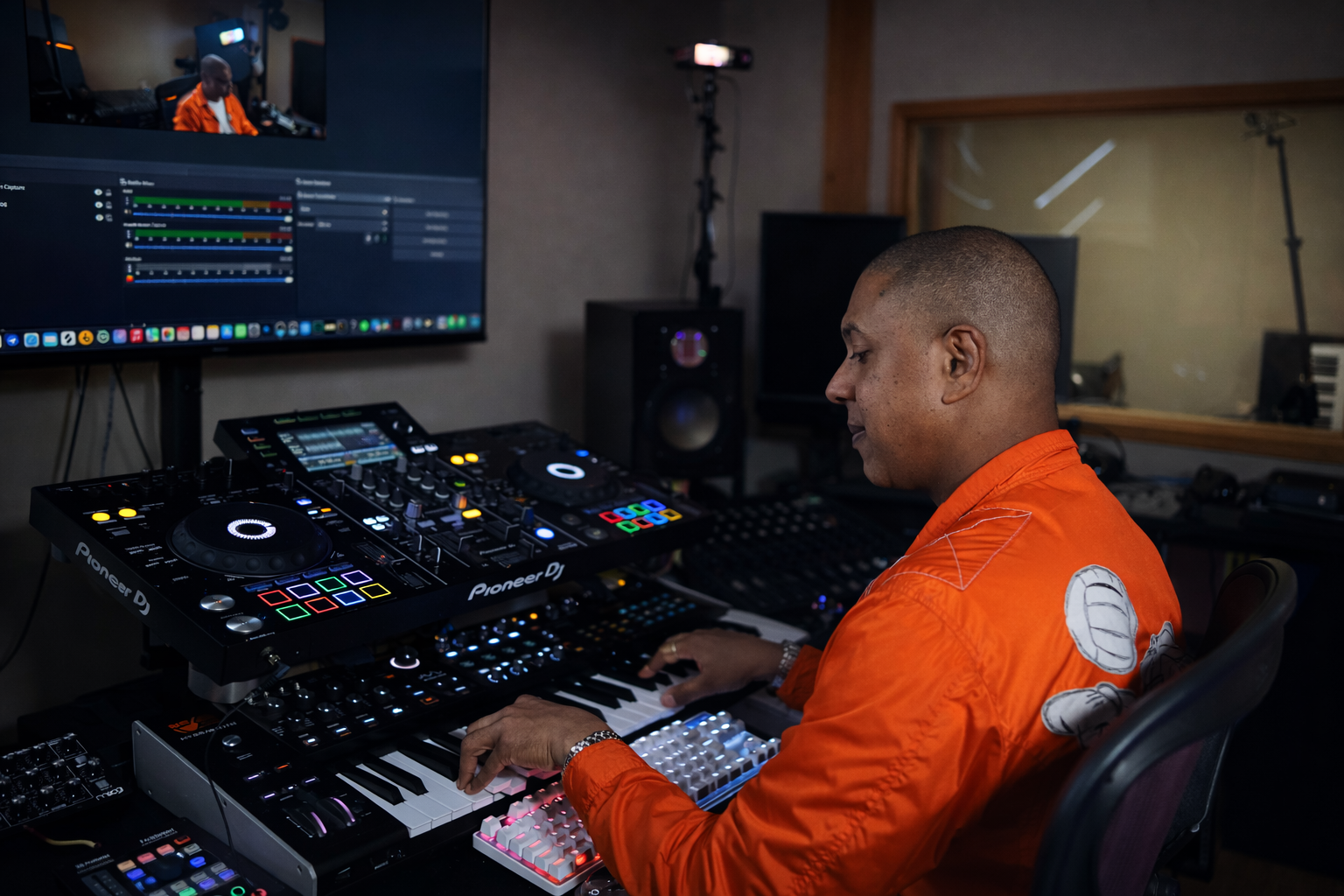K-Warren creating music in the studio
